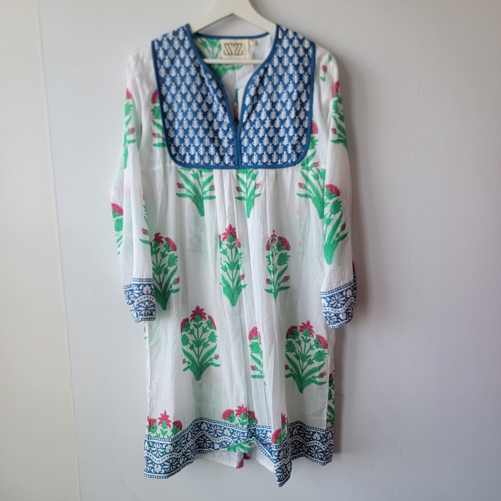 SZ Blockprints women's Kitty Tunic Dress size M  Floral Print Prairie Cottage